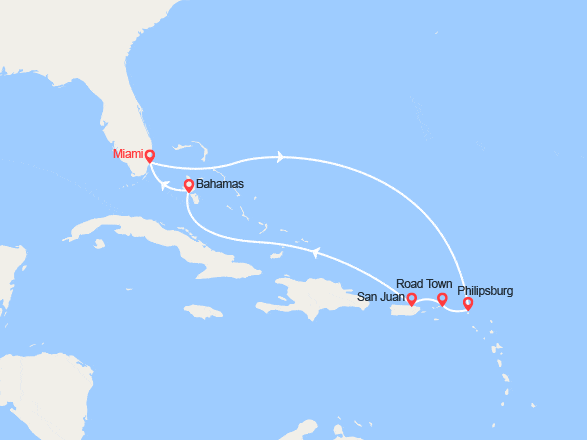 itin&eacute;raire croisi&egrave;re Caraïbes et Antilles : St Maarten, Iles Vierges, Porto Rico, Bahamas 
