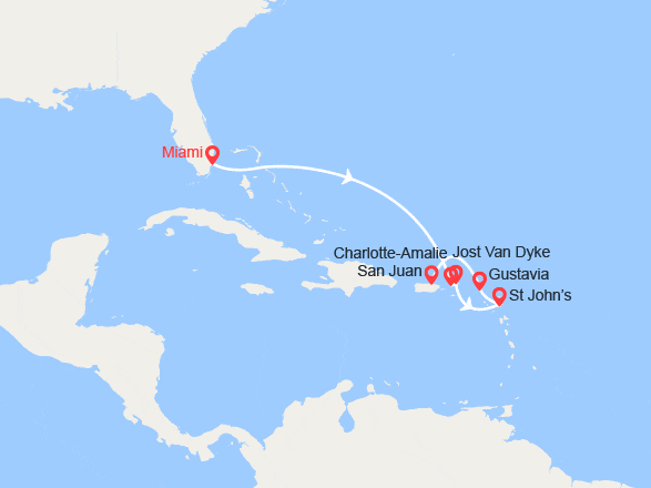 itinéraire croisière Caraïbes et Antilles : St Thomas, îles Vierges, St Barthélemy, Antigua et Barbuda, Porto Rico