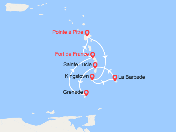 itinéraire croisière Caraïbes et Antilles : St Vincent, La Barbade, Ste Lucie, Grenade