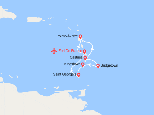 itinéraire croisière Caraïbes et Antilles : Ste Lucie, Barbade, St Vincent, Grenade || Vols inclus