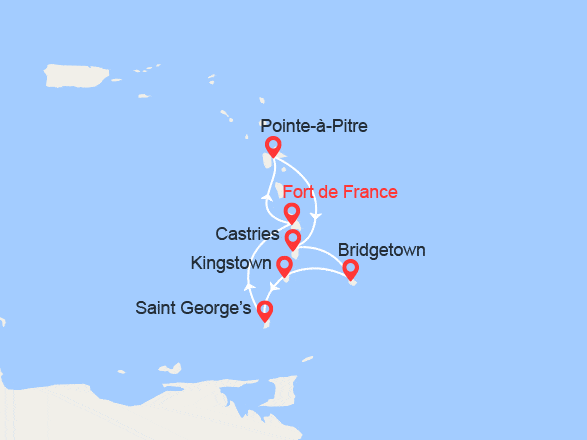 itinéraire croisière Caraïbes et Antilles : Ste Lucie, La Barbade, Grenadines