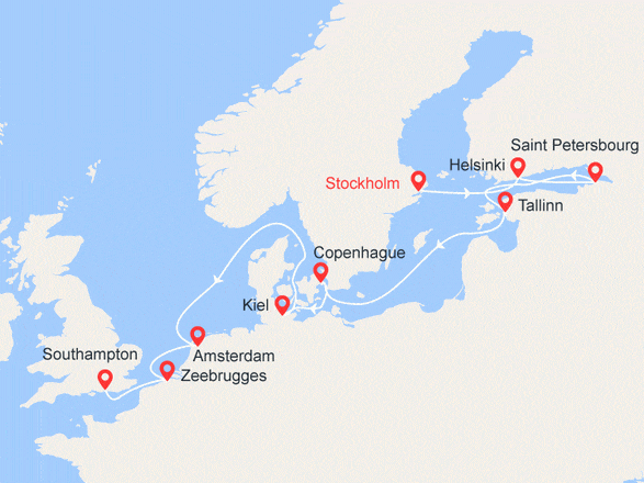 itinéraire croisière Baltique - Baltique : Stockholm, St Pétersbourg, Tallinn, Copenhague, Amsterdam, Bruges
