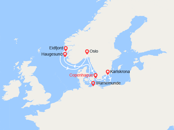 itinéraire croisière Fjords : Suède, Allemagne, Norvège