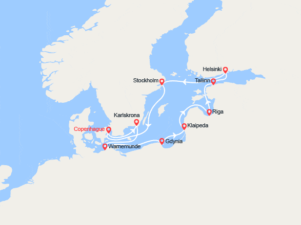 itinéraire croisière Baltique : Suède, Allemagne, Pologne, Lituanie, Lettonie, Estonie, Finlande