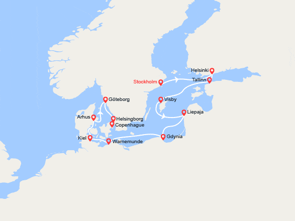 itin&eacute;raire croisi&egrave;re Europe du Nord : Suède, Finlande, Estonie, Pologne, Allemagne, Danemark 