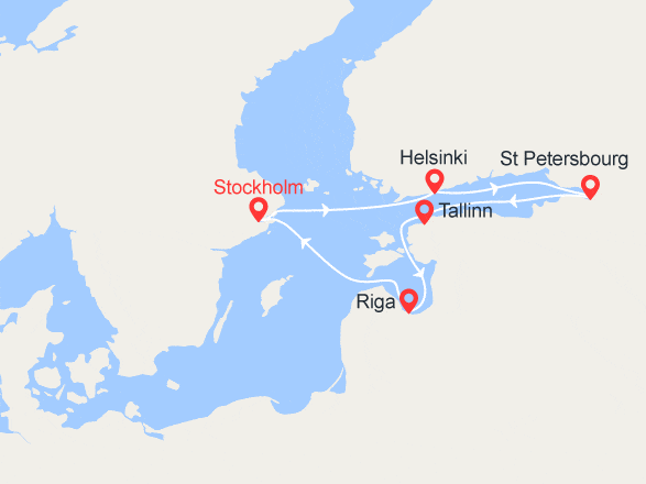 itinéraire croisière Baltique - Baltique : Suède, Finlande, Russie, Estonie, Lettonie