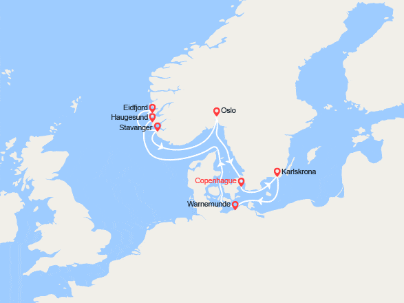 itinéraire croisière Fjords : Suède, Norvège