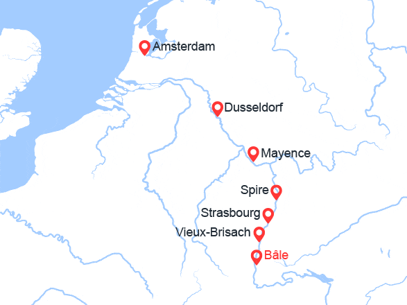 itin&eacute;raire croisi&egrave;re Rhin et ses affluents : Suisse, Allemagne, France, Pays-Bas 