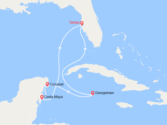 itin&eacute;raire croisi&egrave;re Caraïbes et Antilles : Tampa, George Town, Cozumel 