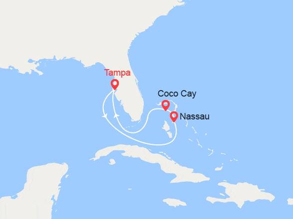 itinéraire croisière Caraïbes et Antilles : Tampa, Nassau, CocoCay