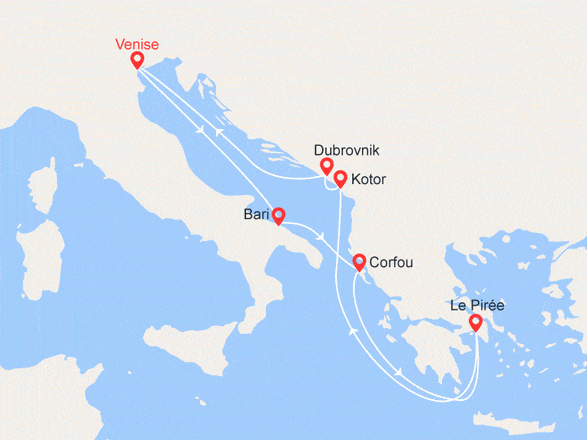 itinéraire croisière Iles grecques : Tarif Exclusif ! Italie, Grèce, Montenegro, Croatie