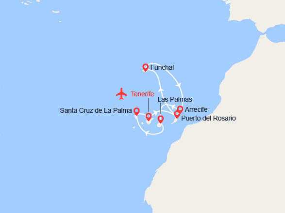 itin&eacute;raire croisi&egrave;re Méditerranée Occidentale : Tenerife, Fuerteventura, Madère, Lanzarote, Gran Canaria, La Palma | Vol inclus 