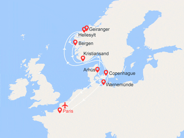 itinéraire croisière Europe du Nord - Fjords : Terres des Vikings - Danemark, Norvège, Suède, Allemagne