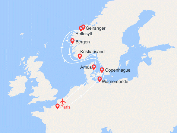 itinéraire croisière Europe du Nord : Terres des Vikings - Danemark, Norvège, Suède, Allemagne