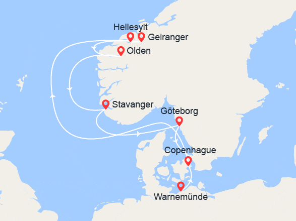 itinéraire croisière Fjords : Terres des Vikings: Allemagne, Danemark, Norvège