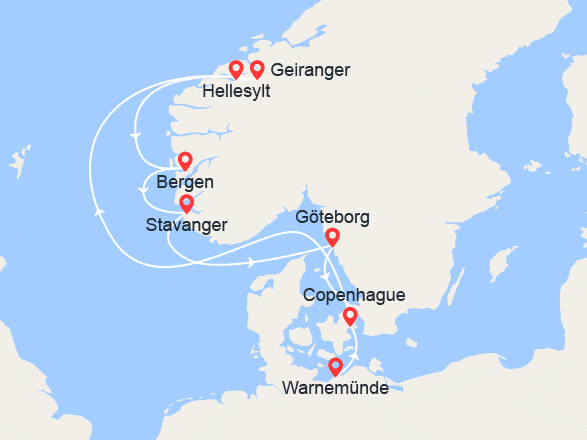 itinéraire croisière Fjords - Fjords : Terres des Vikings: Allemagne, Danemark, Norvège , Suède