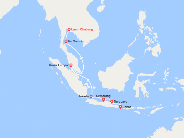 itin&eacute;raire croisi&egrave;re Asie : Thaïlande, Malaisie, Indonésie 