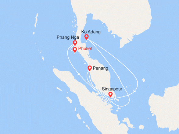 itinéraire croisière Asie : Thaïlande et Malaisie de Phuket à Singapour
