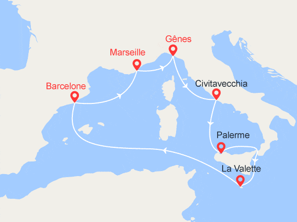 itinéraire croisière Méditerranée : TOP VENTE ! Italie, Malte, Espagne