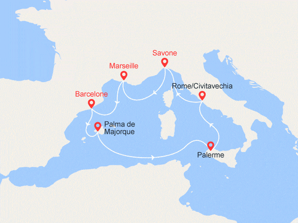 itinéraire croisière Méditerranée : TOP VENTE ! L'éclat de la Méditerranée : Espagne, Baléares, Italie