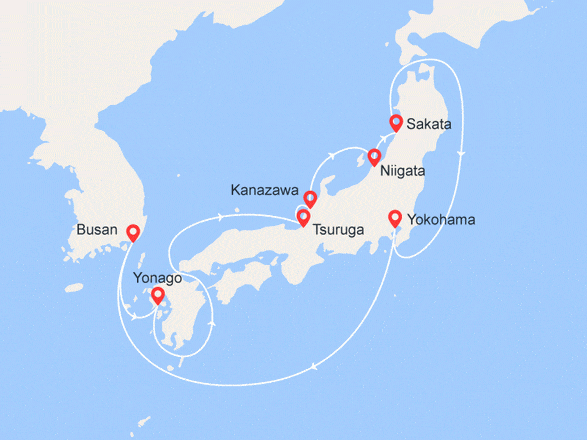 itinéraire croisière Asie : Tour du Japon : Yonago, Kanazawa, Sakata, Busan...