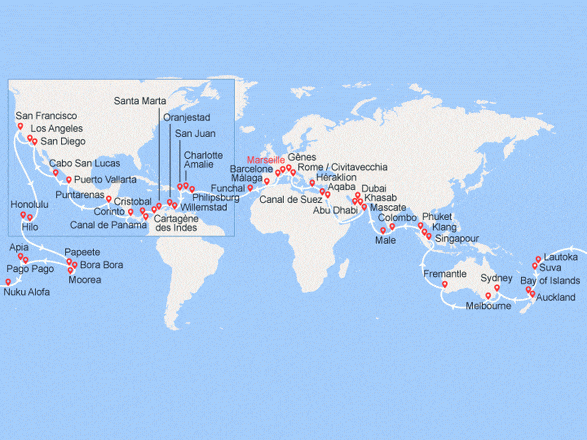 itinéraire croisière Tour du Monde : Tour du Monde 2019