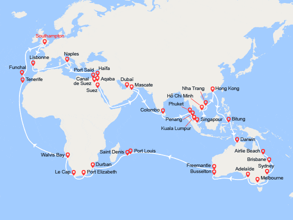 itinéraire croisière Tour du Monde : Tour du Monde 2020