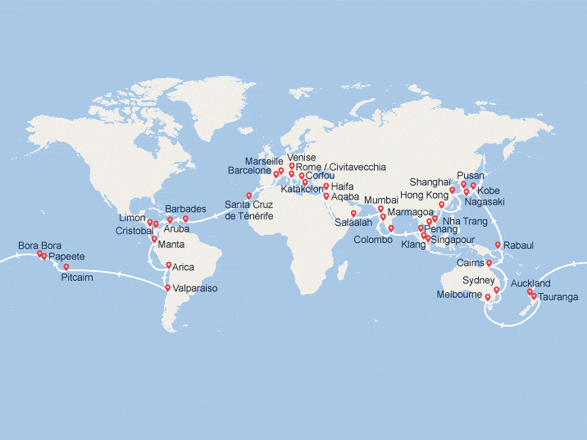 itinéraire croisière Tour du Monde : Tour du Monde 2020 au départ de Venise