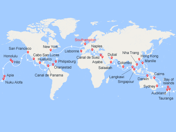 itinéraire croisière Tour du Monde : Tour du monde 2023