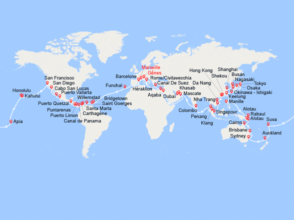 itinéraire croisière Tour du Monde : Tour du monde 2023