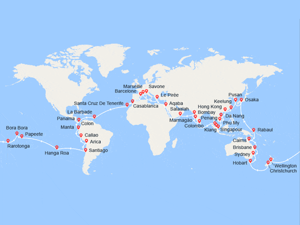 itinéraire croisière Tour du Monde : Tour du Monde 2024 au départ de Nice