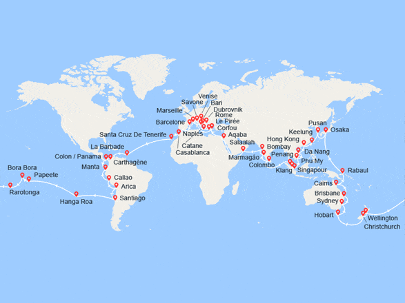 itinéraire croisière Tour du Monde : Tour du Monde 2024 au départ de Venise