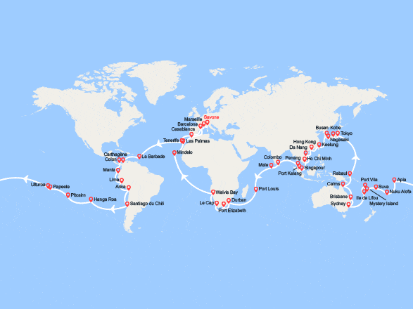 itinéraire croisière Tour du Monde : Tour du Monde 2026 au départ de Savone