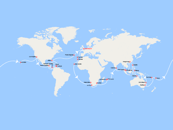 itinéraire croisière Tour du Monde : Tour du monde 2026 au départ de Southampton