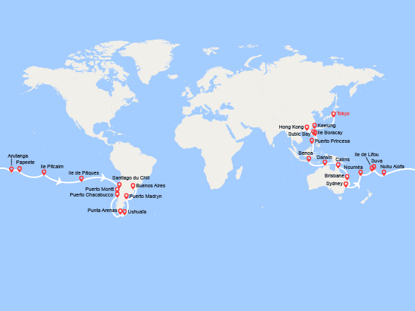 itinéraire croisière Tour du Monde : Tour du Monde 2026 de Tokyo à Buenos Aires