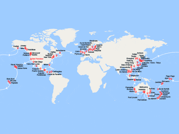 itinéraire croisière Tour du Monde : Tour du Monde 2027 : de San Francisco à Copenhagen 