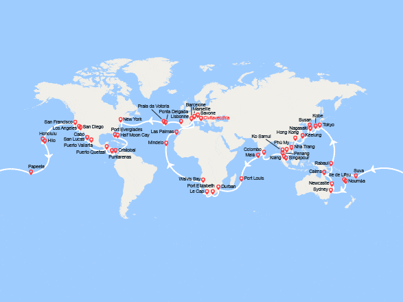 itinéraire croisière Tour du Monde : Tour du Monde 2027 au départ de Civitavecchia