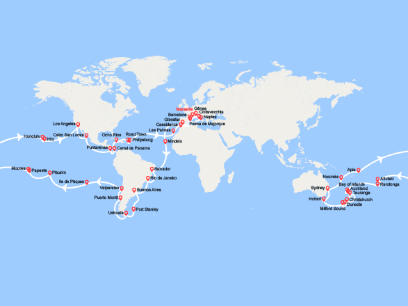 itinéraire croisière Tour du Monde : Tour du Monde 2027 au départ de Marseille