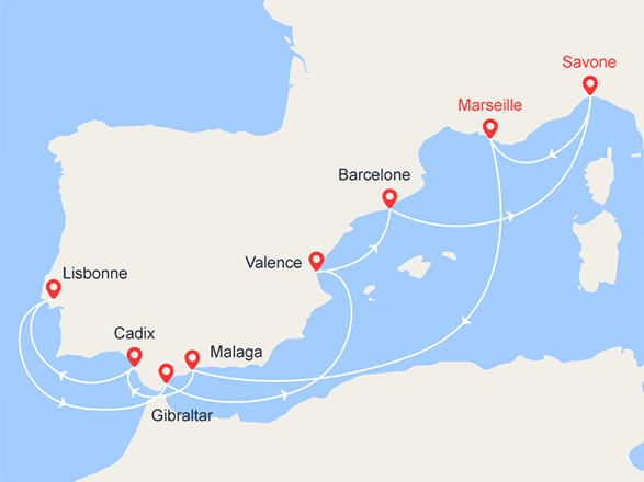 itinéraire croisière Méditerranée : Toute la Méditerranée : Italie, France, Espagne, Portugal, Gibraltar 