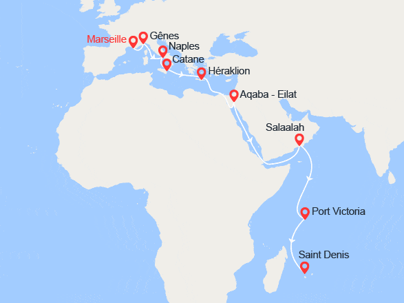 itinéraire croisière Océan Indien : Toutes les nuances de la mer : De Marseille à La Réunion