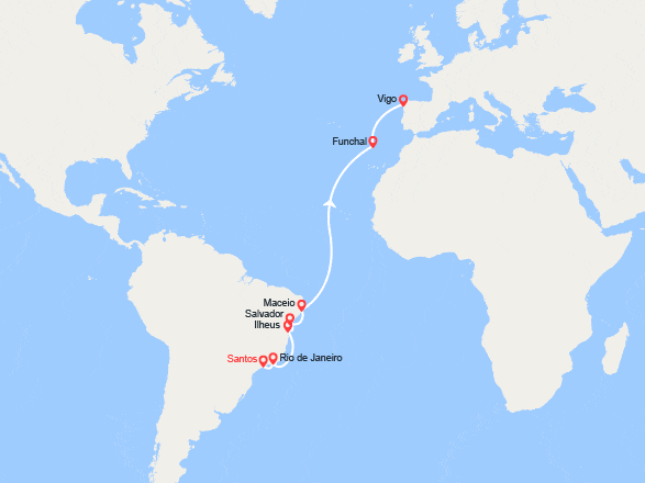 itinéraire croisière Transatlantique : Transatlantique : Brésil - Espagne