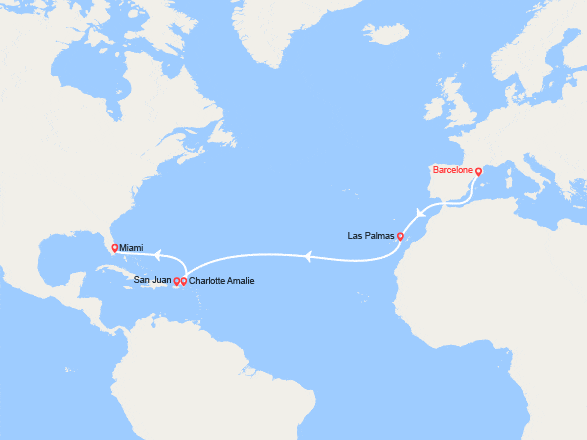 itinéraire croisière Transatlantique : Transatlantique : d'Espagne en Floride
