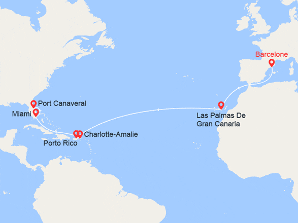itinéraire croisière Transatlantique : Transatlantique : d'Espagne en Floride