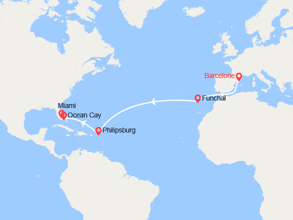 itinéraire croisière Transatlantique : Transatlantique : d'Espagne en Floride