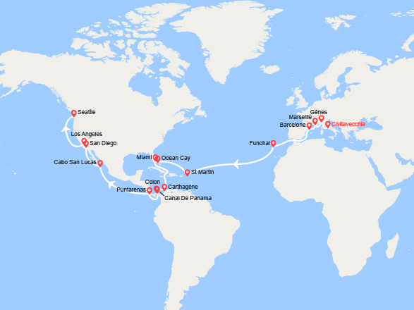 itin&eacute;raire croisi&egrave;re Transatlantique : Transatlantique : d'Italie à Washington 