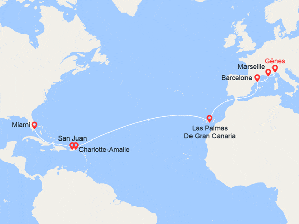 itinéraire croisière Transatlantique : Transatlantique : d'Italie en Floride