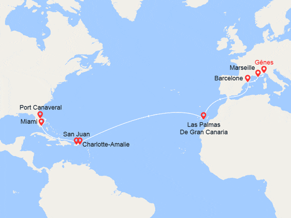 itinéraire croisière Transatlantique : Transatlantique : d'Italie en Floride