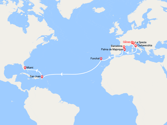 itin&eacute;raire croisi&egrave;re Transatlantique : Transatlantique : d'Italie en Floride 