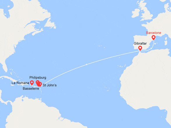 itin&eacute;raire croisi&egrave;re Transatlantique : Transatlantique : de Barcelone à La Romana 