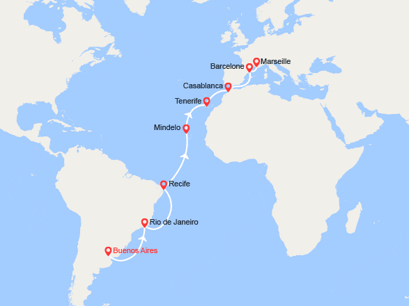 itinéraire croisière Transatlantique : Transatlantique : de Buenos Aires à Marseille